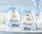 something blue four scented soaps with blue satin ribbon and imprinted charm